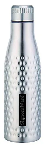 Signoraware Aace Hammered Single Walled Stainless Steel Fridge Water Bottle, 1000ml, Multicolor