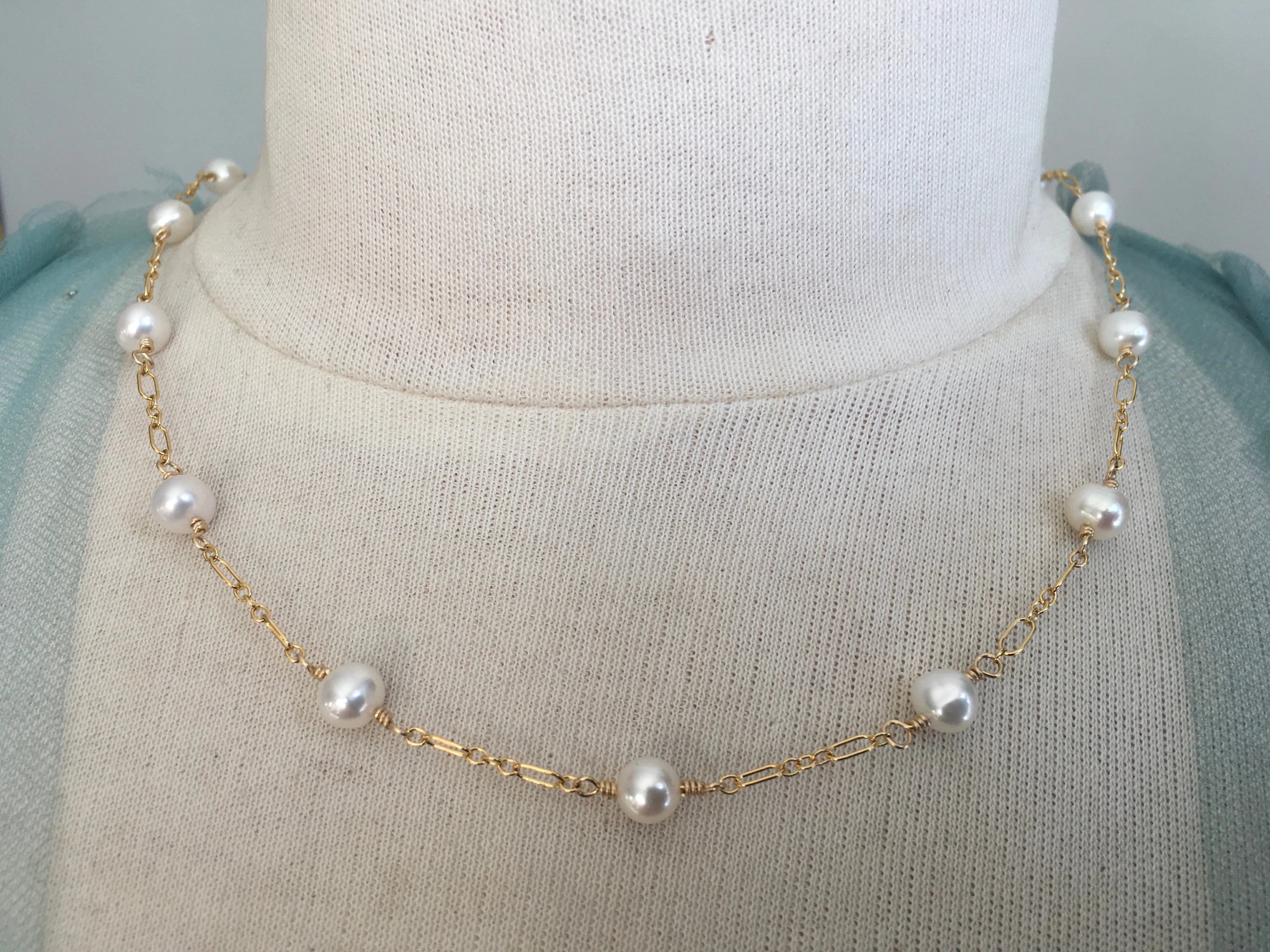 Station Pearl Necklace | AAA 6-7mm Natural White Freshwater Cultured