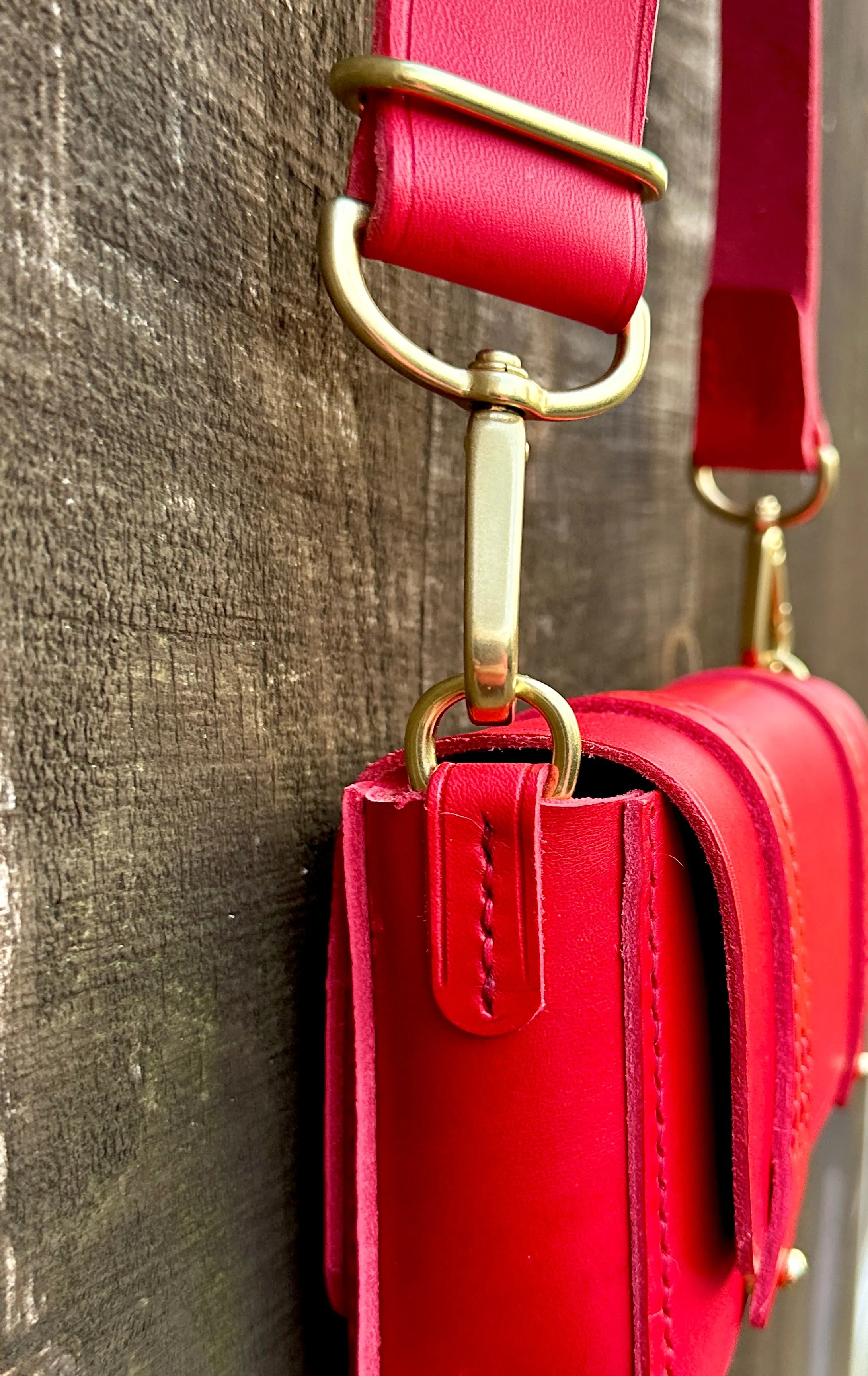 Striking Red Mini Messenger Bag, Italian Red Bag, Red Leather Messenger Bag, Handstitched Leather Bag, Heavy Leather Bag, Saddle Stitched Bag