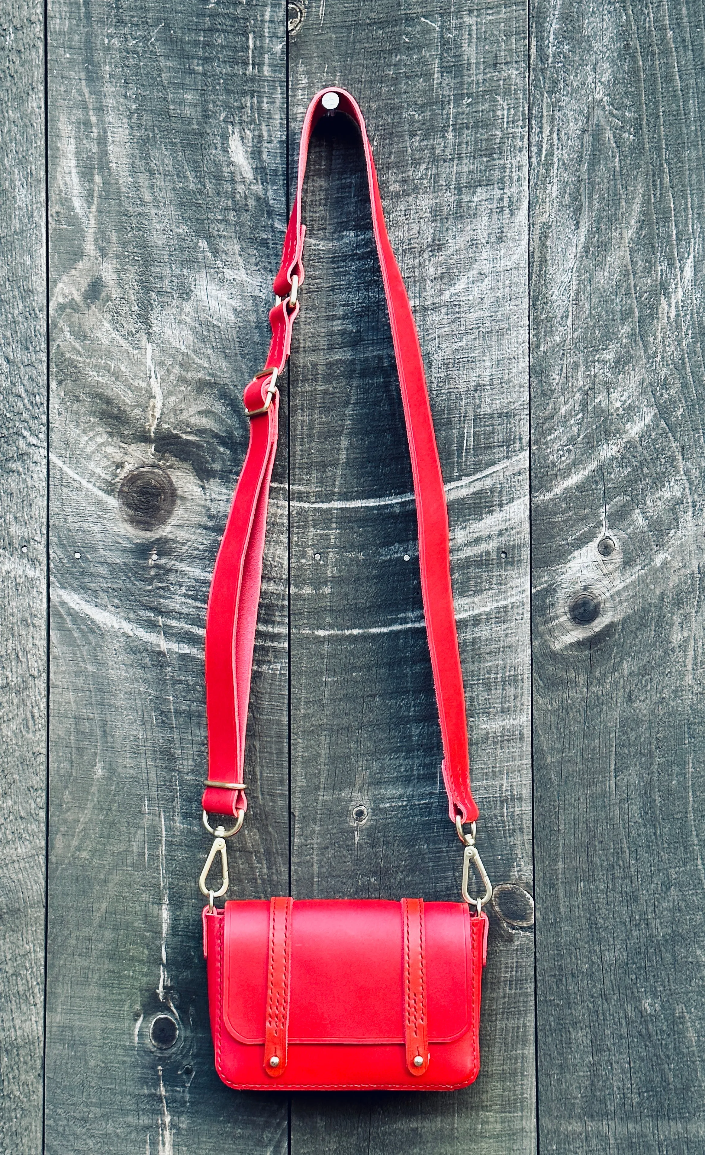 Striking Red Mini Messenger Bag, Italian Red Bag, Red Leather Messenger Bag, Handstitched Leather Bag, Heavy Leather Bag, Saddle Stitched Bag