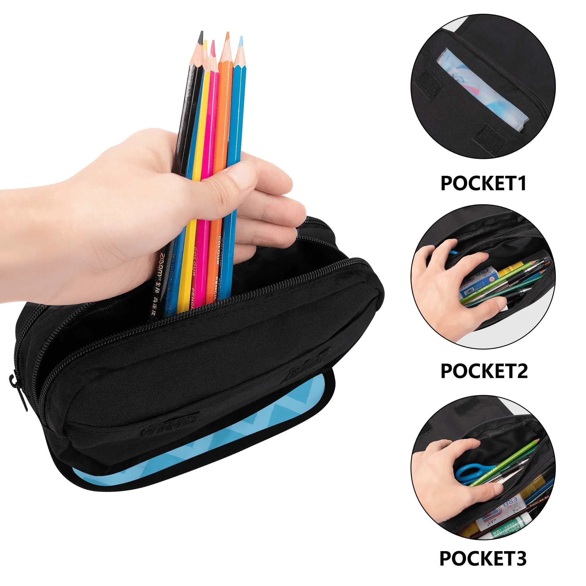 Stylish & Trendy Double Layer Pencil Cases for Tweens & Teens. Back to school supplies Anime Inspired Blue Pencil case