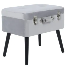 Suitcase Storage Stool Velvet Seat Black Legs Silver Clasps