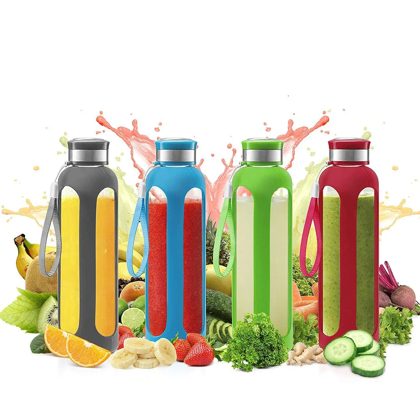 Swig Savvy Glass Water Bottles with Protective Silicone Sleeve & Stainless Steel Leak Proof Lid