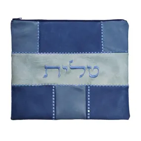 Tallit Bag - Faux Leather Patches - Blue