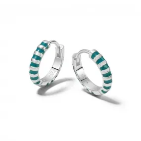 Teal Fine Stripe Huggie Hoop Sterling Silver Earrings EE11_SLV