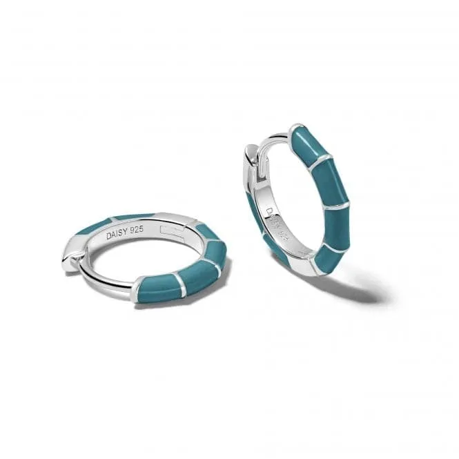 Teal Stripe Huggie Hoop Sterling Silver Earrings EE01_SLV