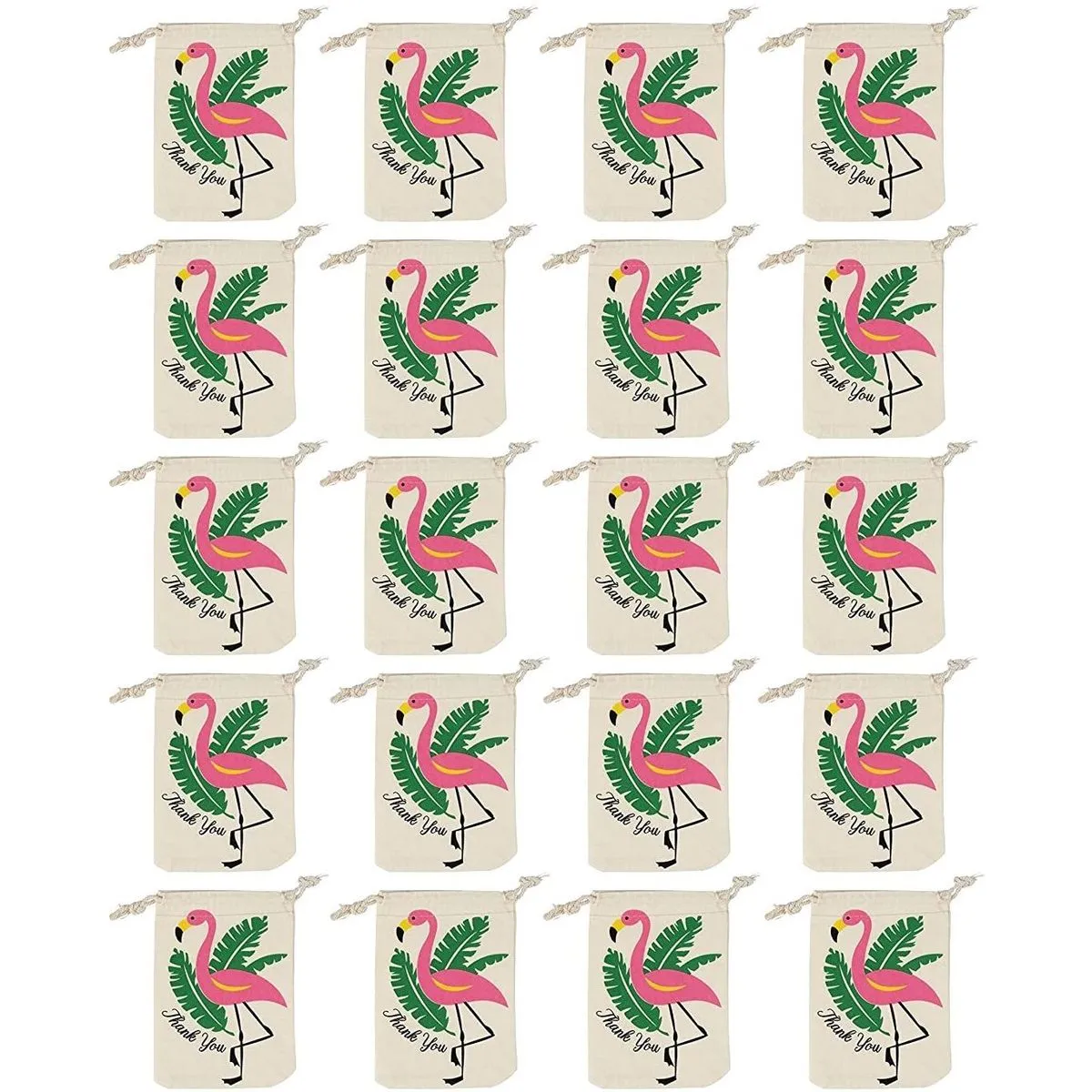 Thank You Drawstring Party Favor Bags for Flamingo Birthday Supplies (24 Pack)