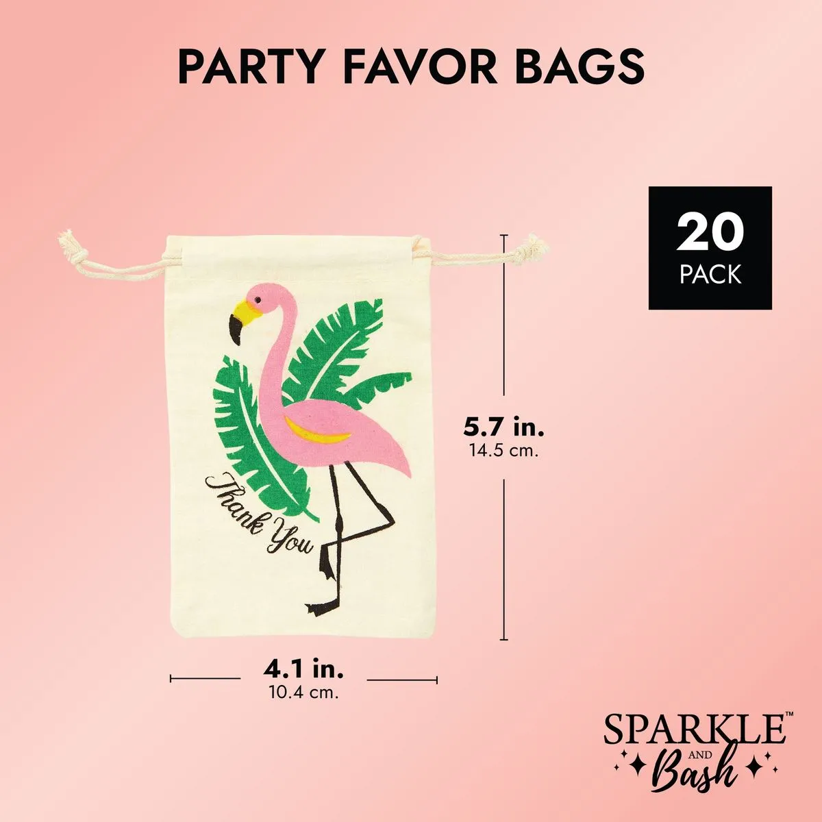 Thank You Drawstring Party Favor Bags for Flamingo Birthday Supplies (24 Pack)