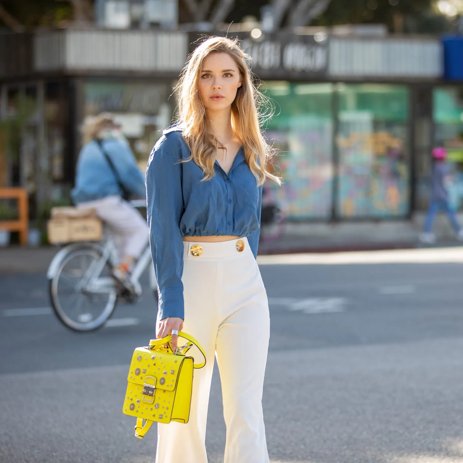 The Hollywood Backpack Purse Leather Yellow