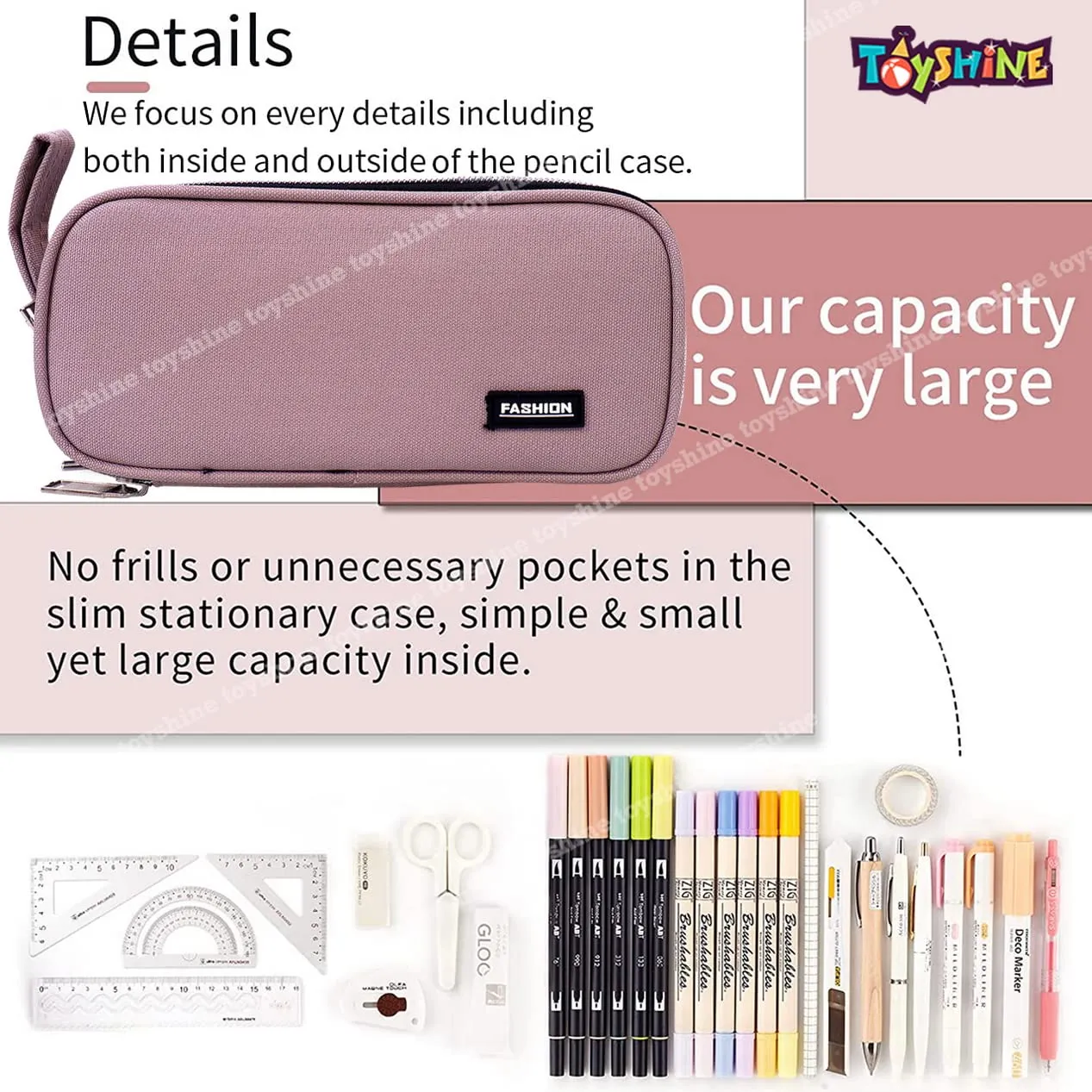 Toyshine 3 Compartment Jumbo Pencil Case with Multiple Compartments and Carry Handle - Kids School Supply Organizer Students Stationery Box - Girls Pen Pouch- Grey