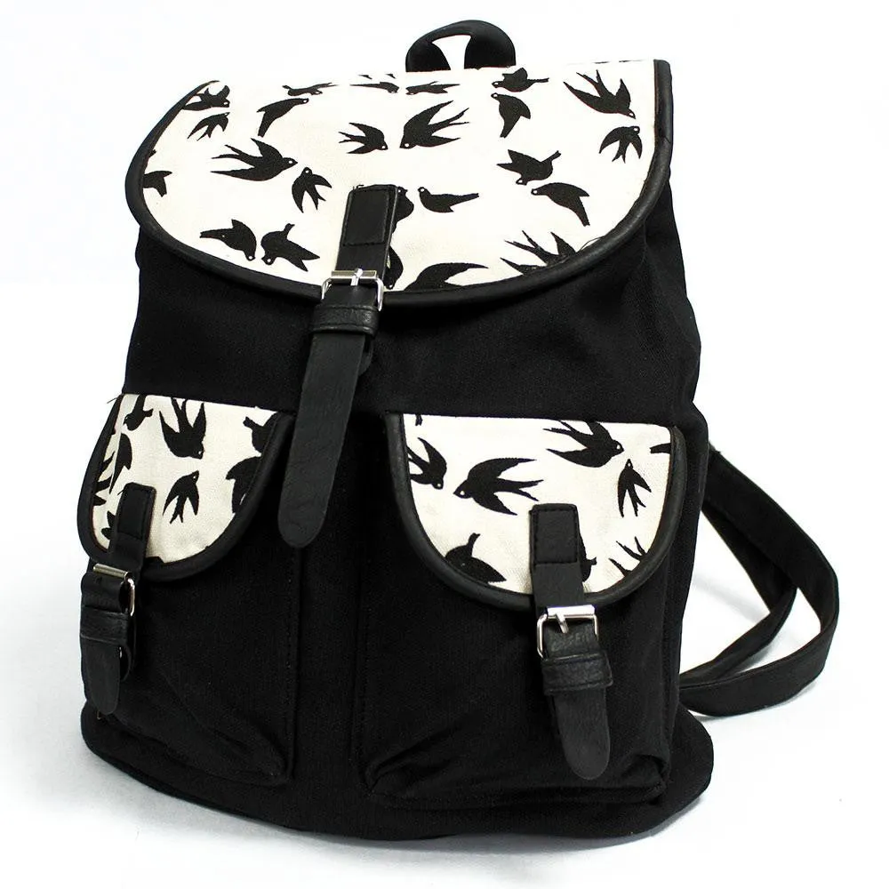 Traveler Backpacks - 2 Pocket Black Swallows