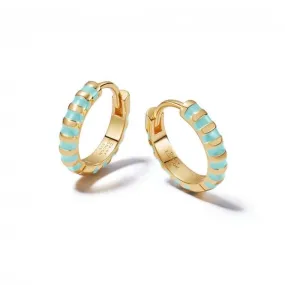 Turquoise Fine Stripe Huggie Hoop 18ct Gold Plated Earrings EE14_GP