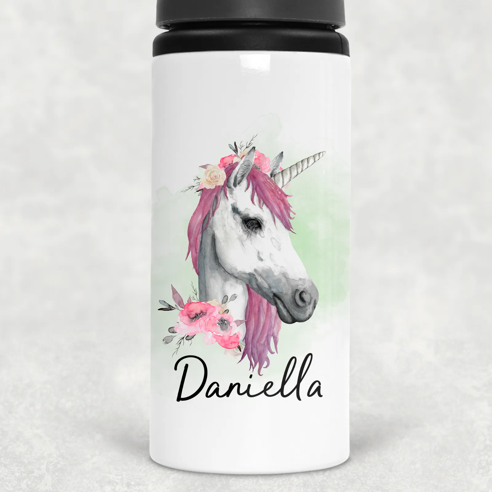 Unicorn Watercolour Personalised Aluminium Straw Water Bottle 650ml