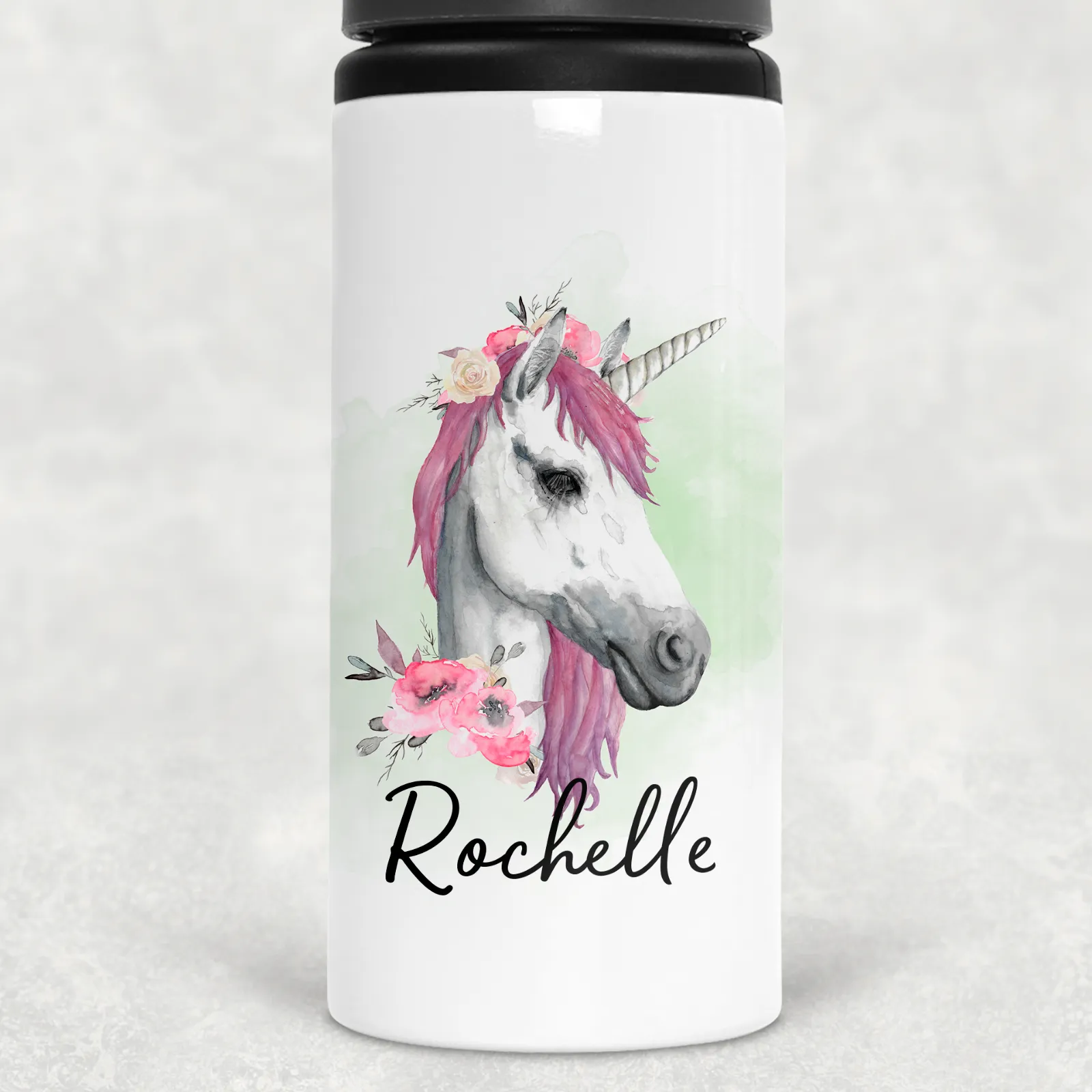 Unicorn Watercolour Personalised Aluminium Straw Water Bottle 650ml