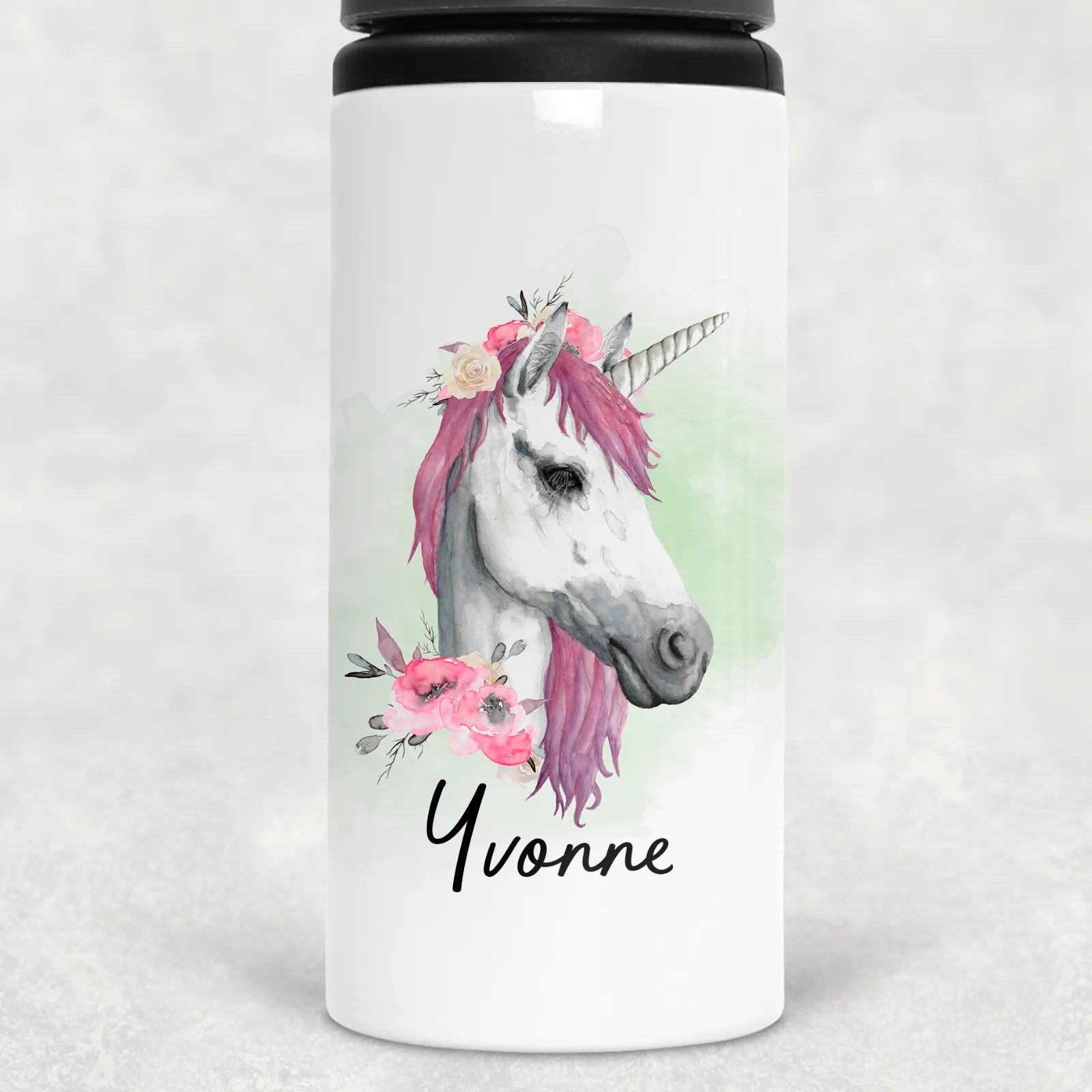 Unicorn Watercolour Personalised Aluminium Straw Water Bottle 650ml