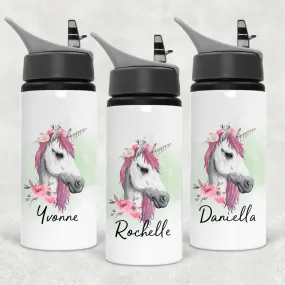 Unicorn Watercolour Personalised Aluminium Straw Water Bottle 650ml