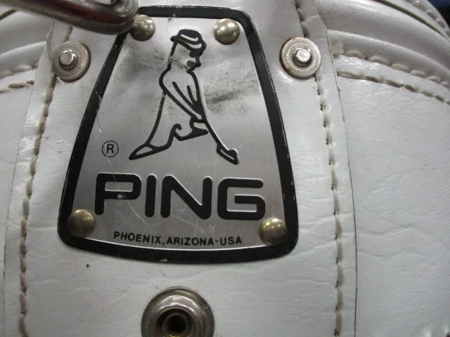 Used Vintage Ping White Leather 6 Way Divider Golf Bag W/ Rain Cover