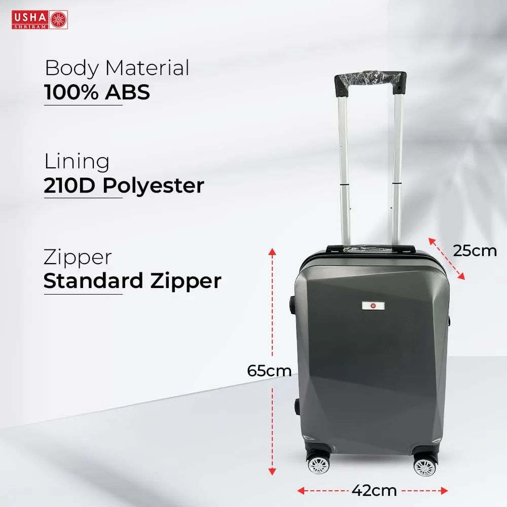 USHA SHRIRAM ABS (Check-in Bag) 24 inch Luggage Bag (65cm) |Trolley Suitcase for Travel | Travel Luggage for Men Women |360 Degree Wheel | Travel Bags for Luggage Trolley Carry On Suitcase (Grey)