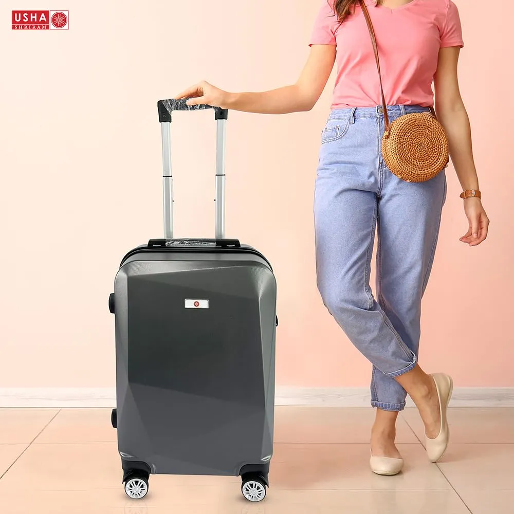 USHA SHRIRAM ABS (Check-in Bag) 24 inch Luggage Bag (65cm) |Trolley Suitcase for Travel | Travel Luggage for Men Women |360 Degree Wheel | Travel Bags for Luggage Trolley Carry On Suitcase (Grey)