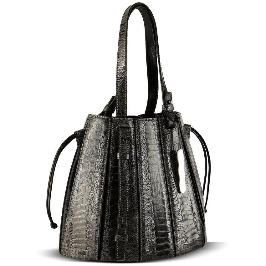 Via Veneta Provoque Fern Ostrich Leg Handbag | Black