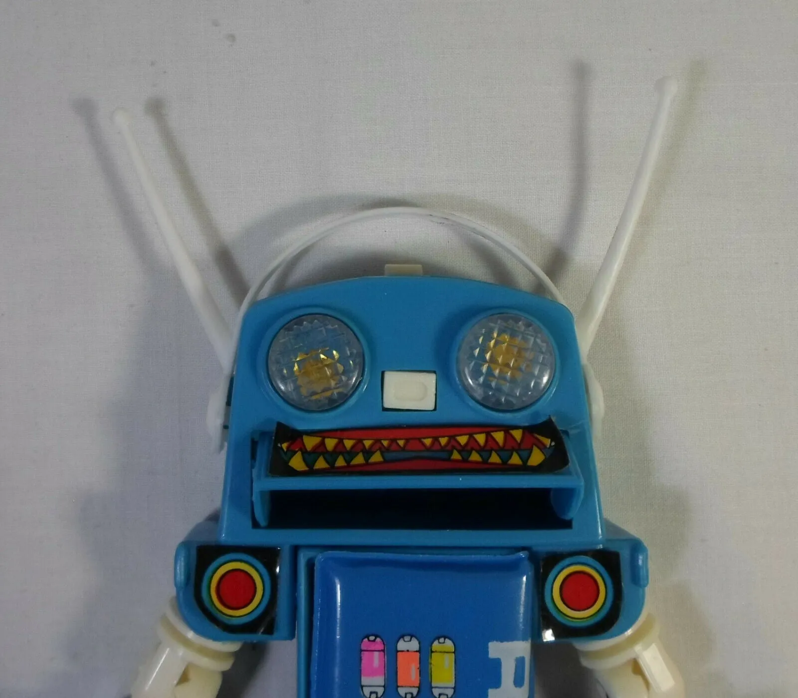 Vintage 80's Pencil Case Blue Robot Mecha Retro Multi-Function Mechanical Button Box Stationary Toy