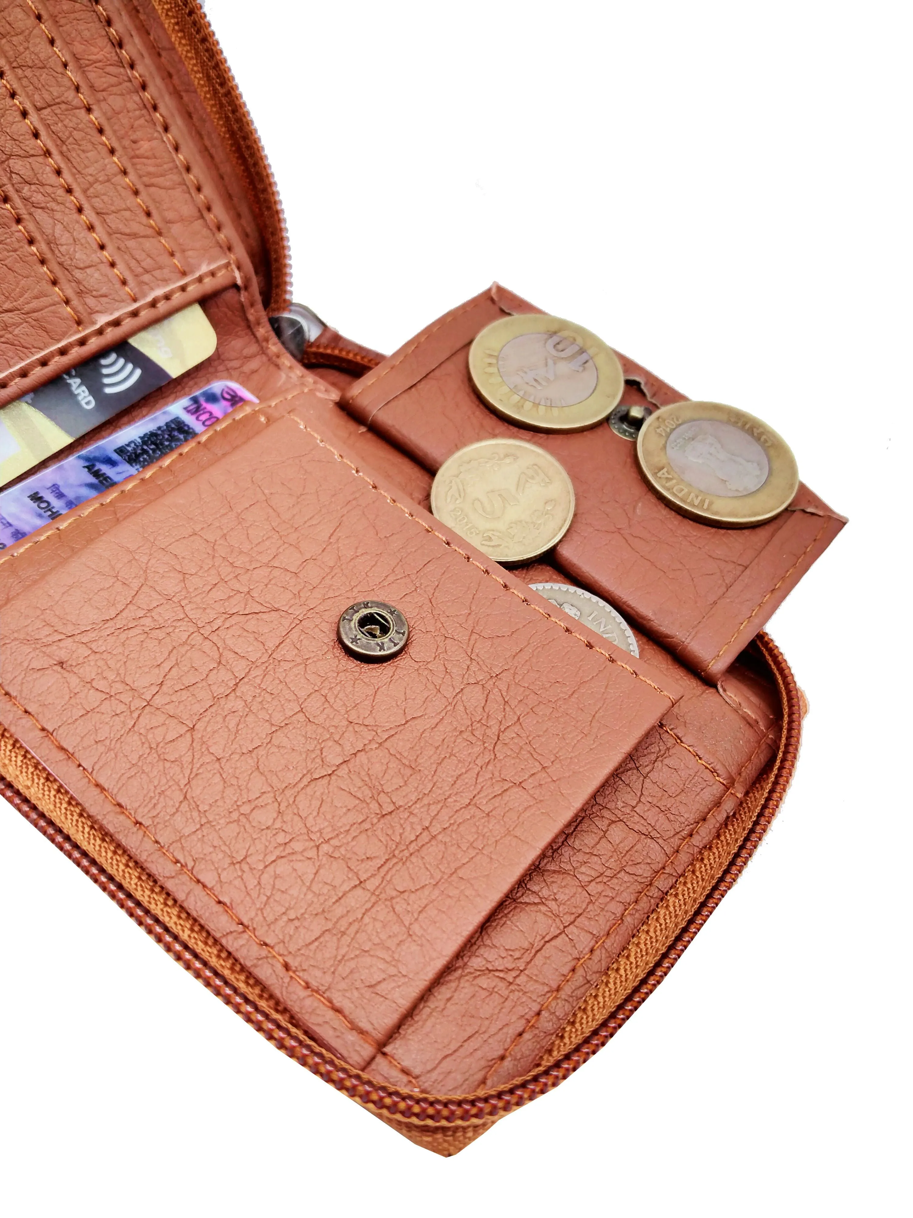 Wallet Leather Tan Round Zip