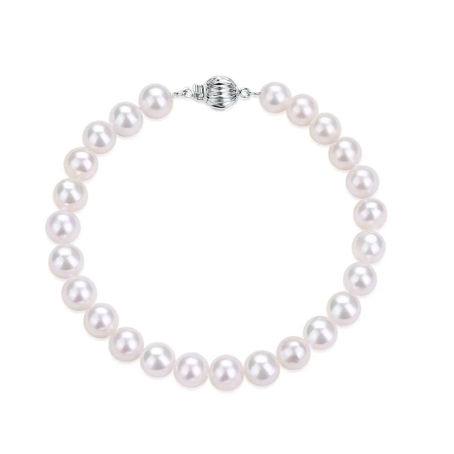 White Freshwater Pearl Bracelet, 6-9mm Silver