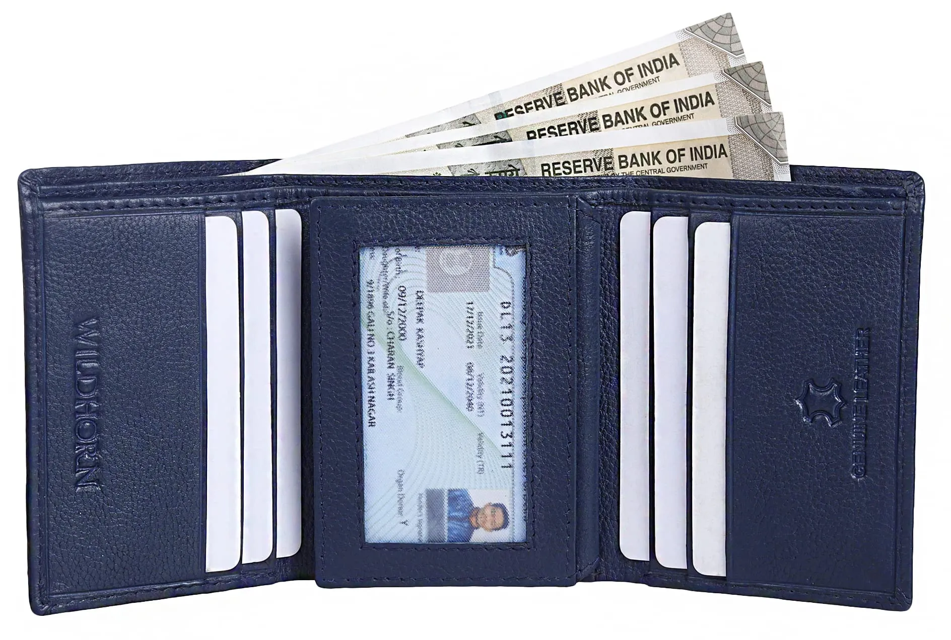 WildHorn Trifold Leather Wallet for Men I Handcrafted I Ultra Strong Stitching I Card Slots I Transparent ID Window I Currency Compartment