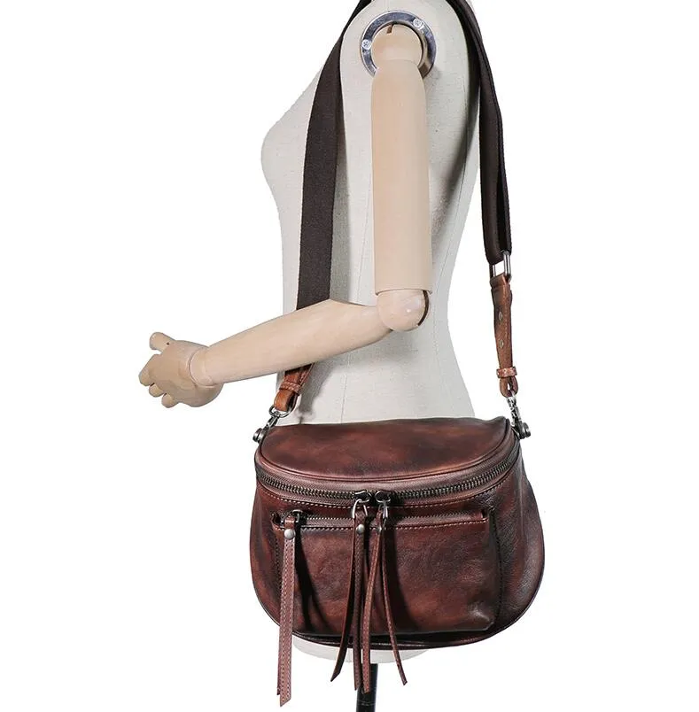 Womens Brown Leather Crossbody Saddle Bag Side Bags For Women