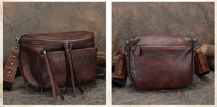 Womens Brown Leather Crossbody Saddle Bag Side Bags For Women