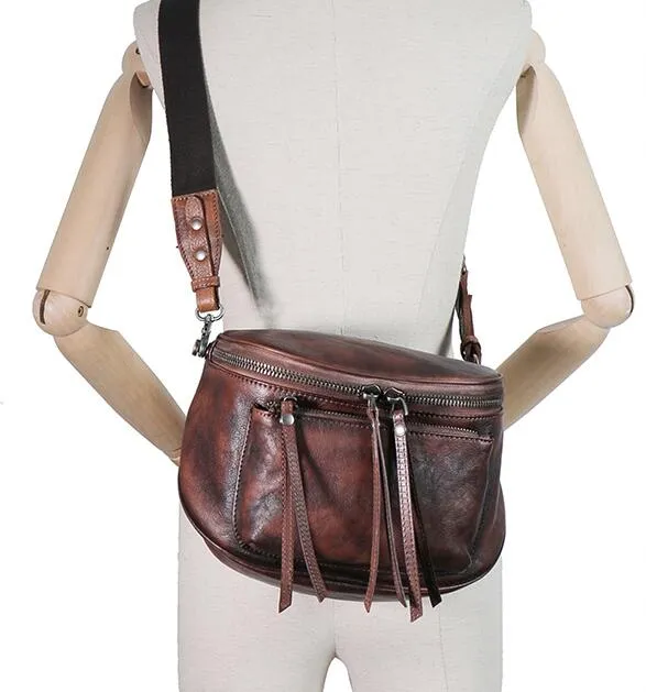 Womens Brown Leather Crossbody Saddle Bag Side Bags For Women