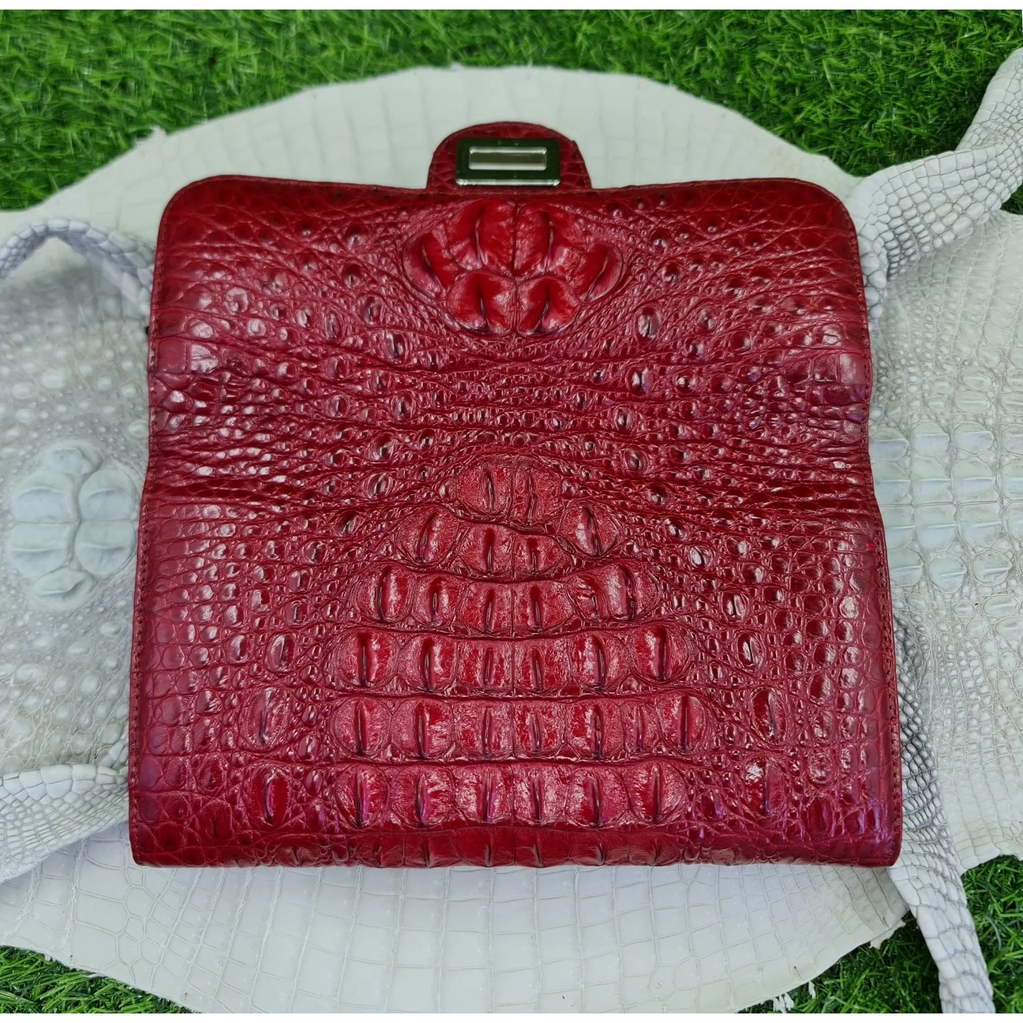 Womens Leather Alligator Handbag Handmade Luxury  Leather Bag - Work Bag Women - Burgundy Leather Satchel Purse XACH-11