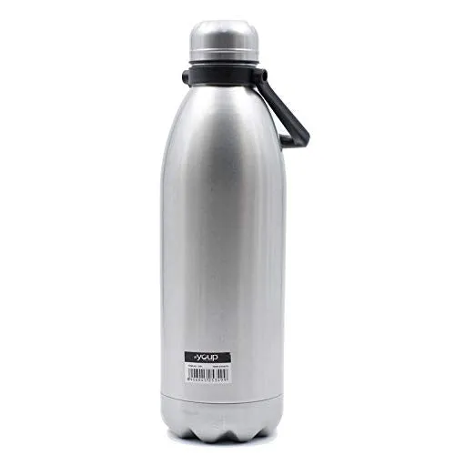 Youp insulated double walled 1500 ml Silver color thermosteel water bottle Insulated Vacuum Flask Hot and Cold 24 hours Tea Coffee Juice Milk for Office School Work Thermos with handle on top of screw cap YP1501 - 1500 ml