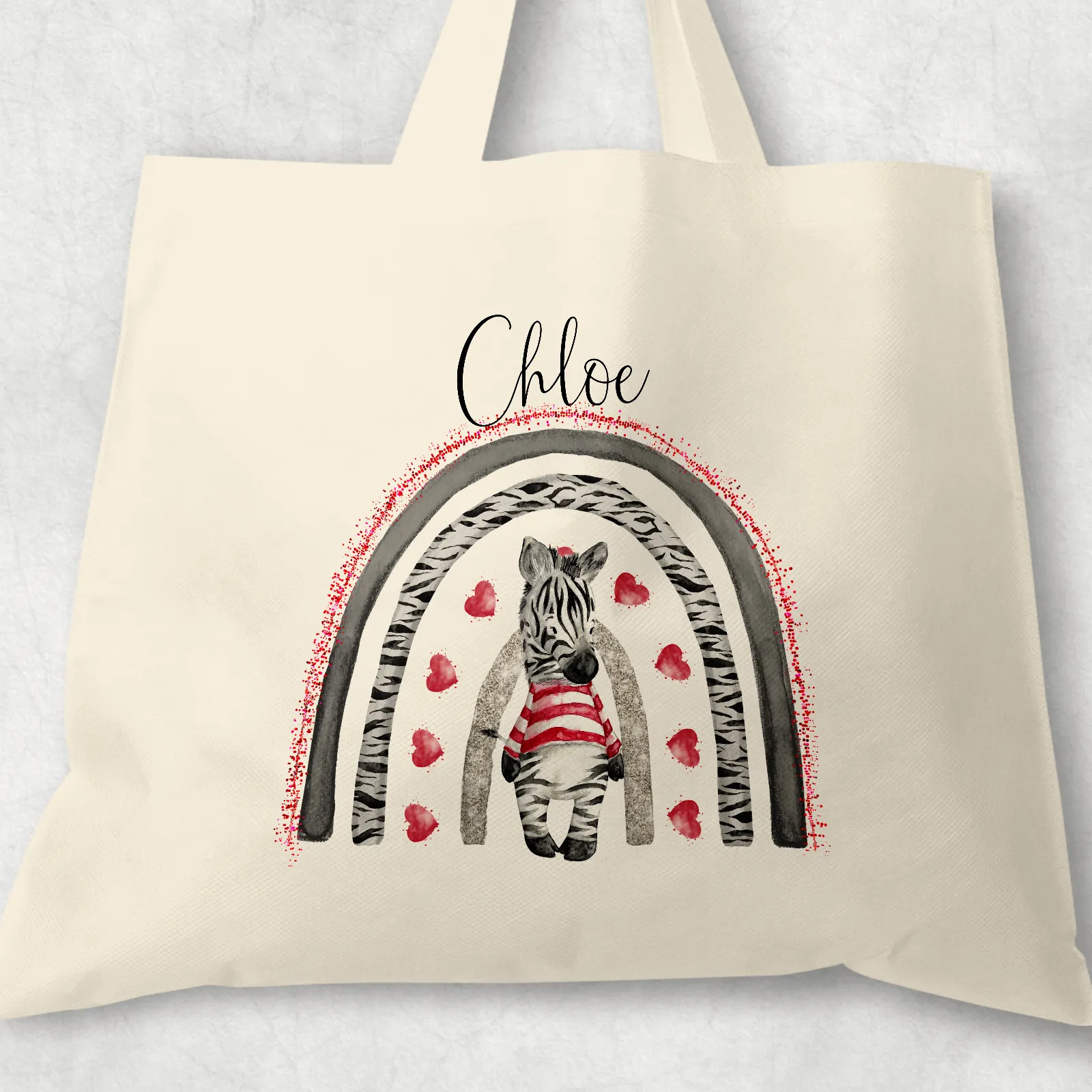 Zebra Rainbow Valentine's DAy Personalised Tote Gift Bag