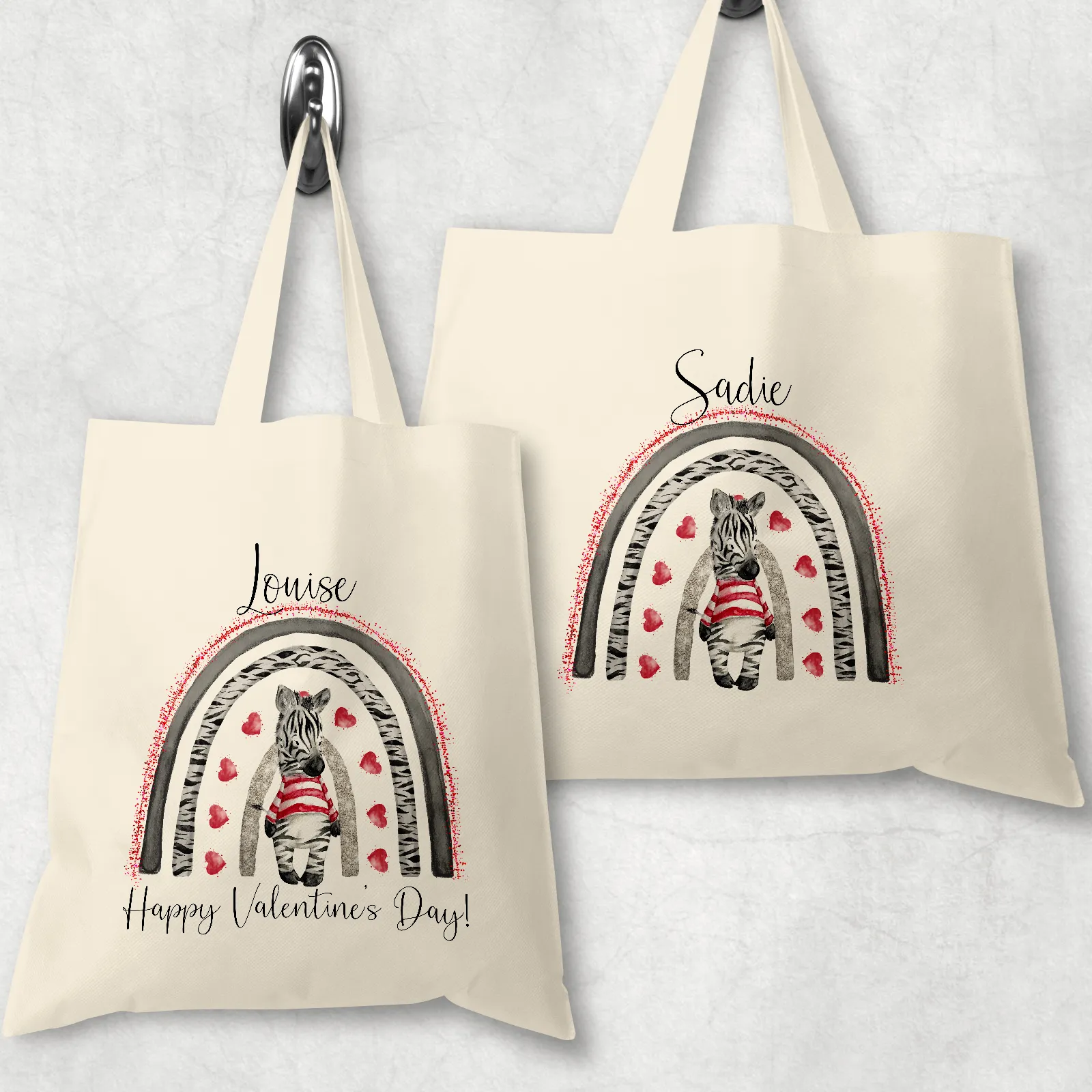 Zebra Rainbow Valentine's DAy Personalised Tote Gift Bag