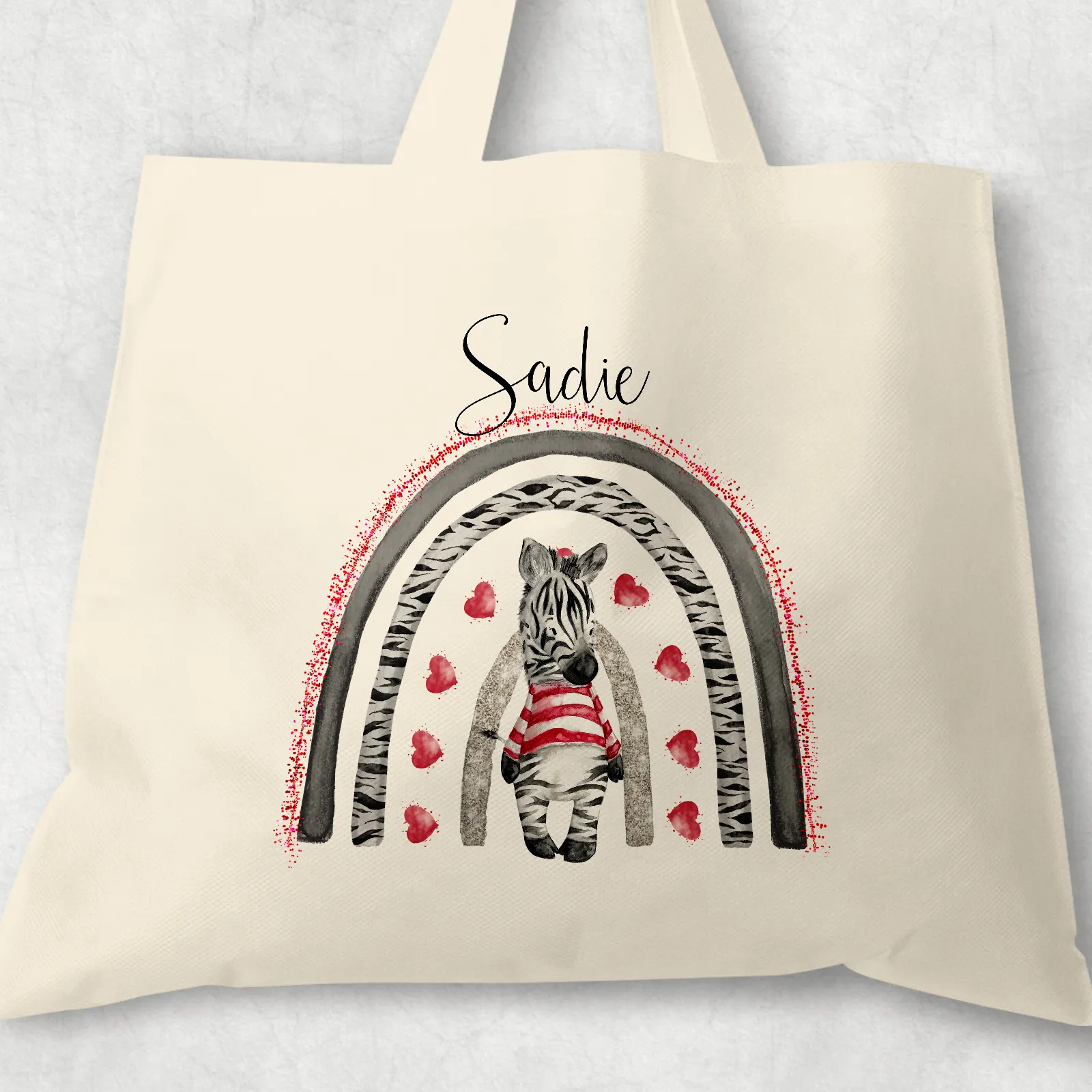 Zebra Rainbow Valentine's DAy Personalised Tote Gift Bag