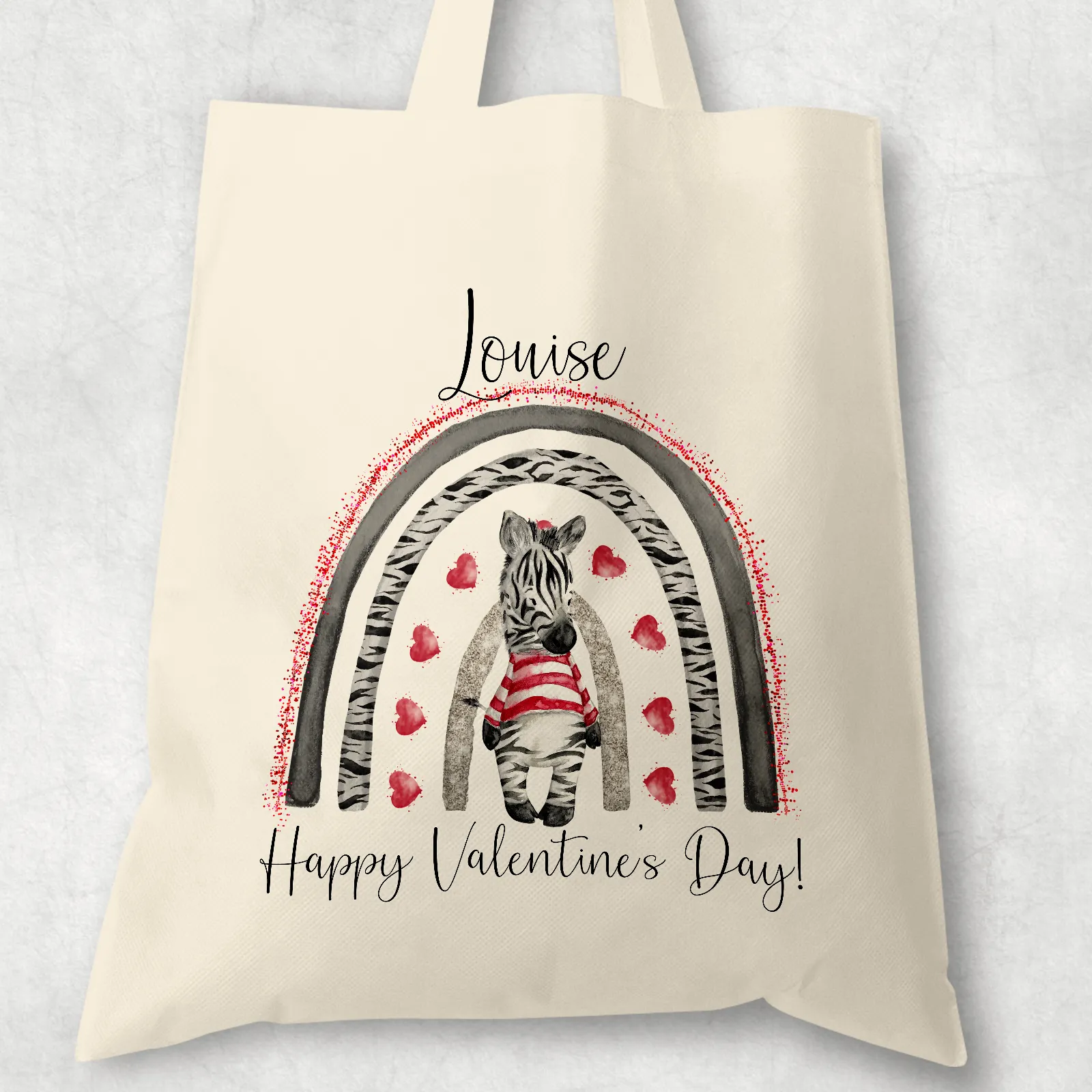 Zebra Rainbow Valentine's DAy Personalised Tote Gift Bag