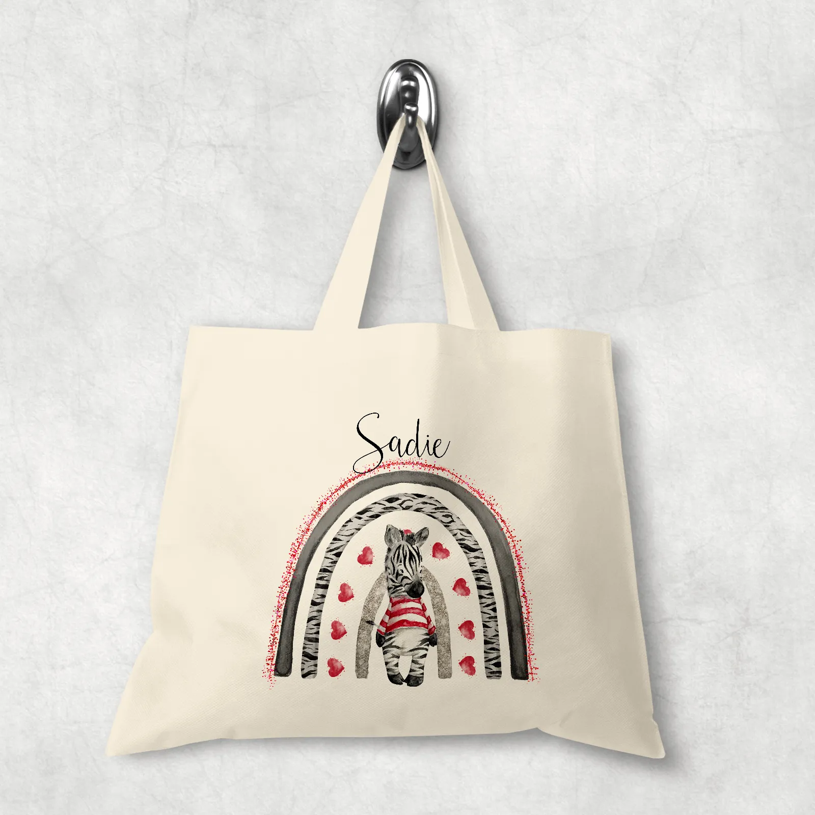 Zebra Rainbow Valentine's DAy Personalised Tote Gift Bag