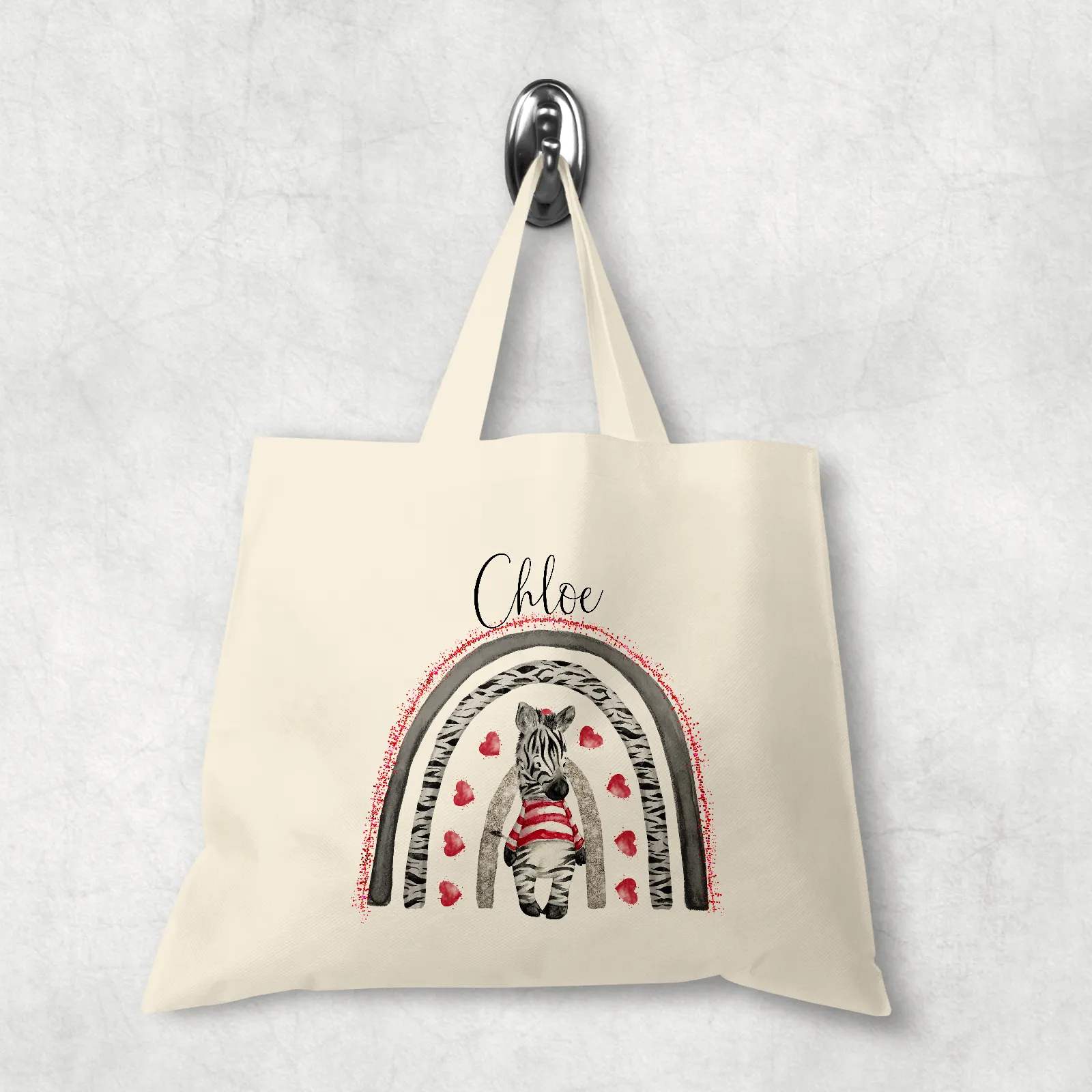 Zebra Rainbow Valentine's DAy Personalised Tote Gift Bag